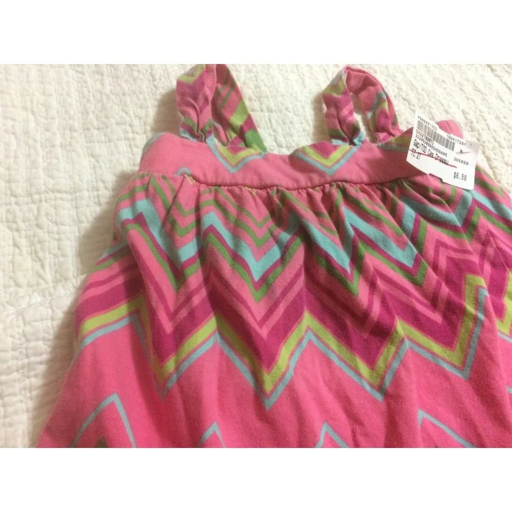 BabyGap Pink Green Tribal Pattern Stripes 100% Cotton Sun Dress 2 GUC Summer